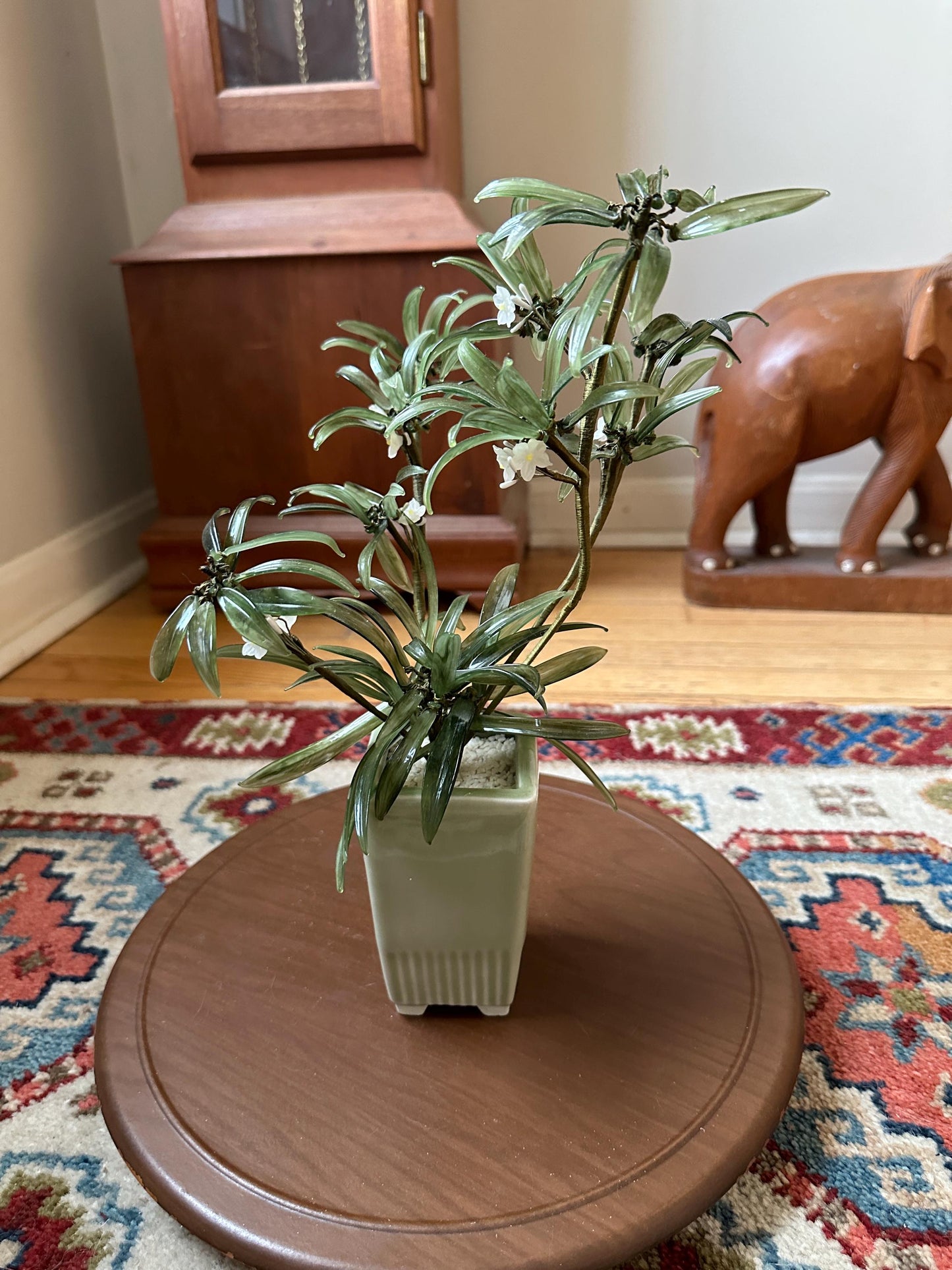 MCM Glass Asian Spider Plant in Celadon-Style Planter – 12” Tall