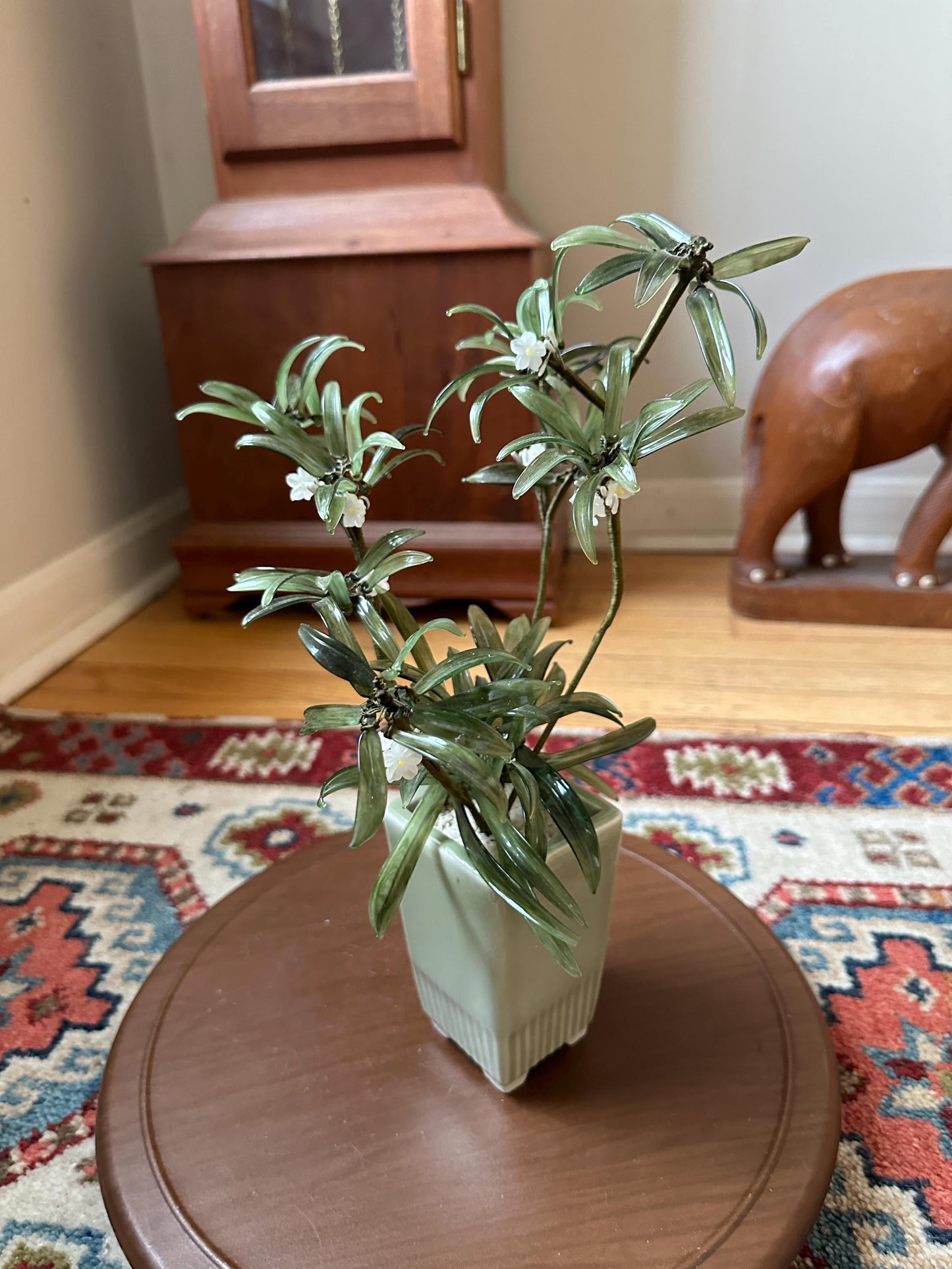 MCM Glass Asian Spider Plant in Celadon-Style Planter – 12” Tall