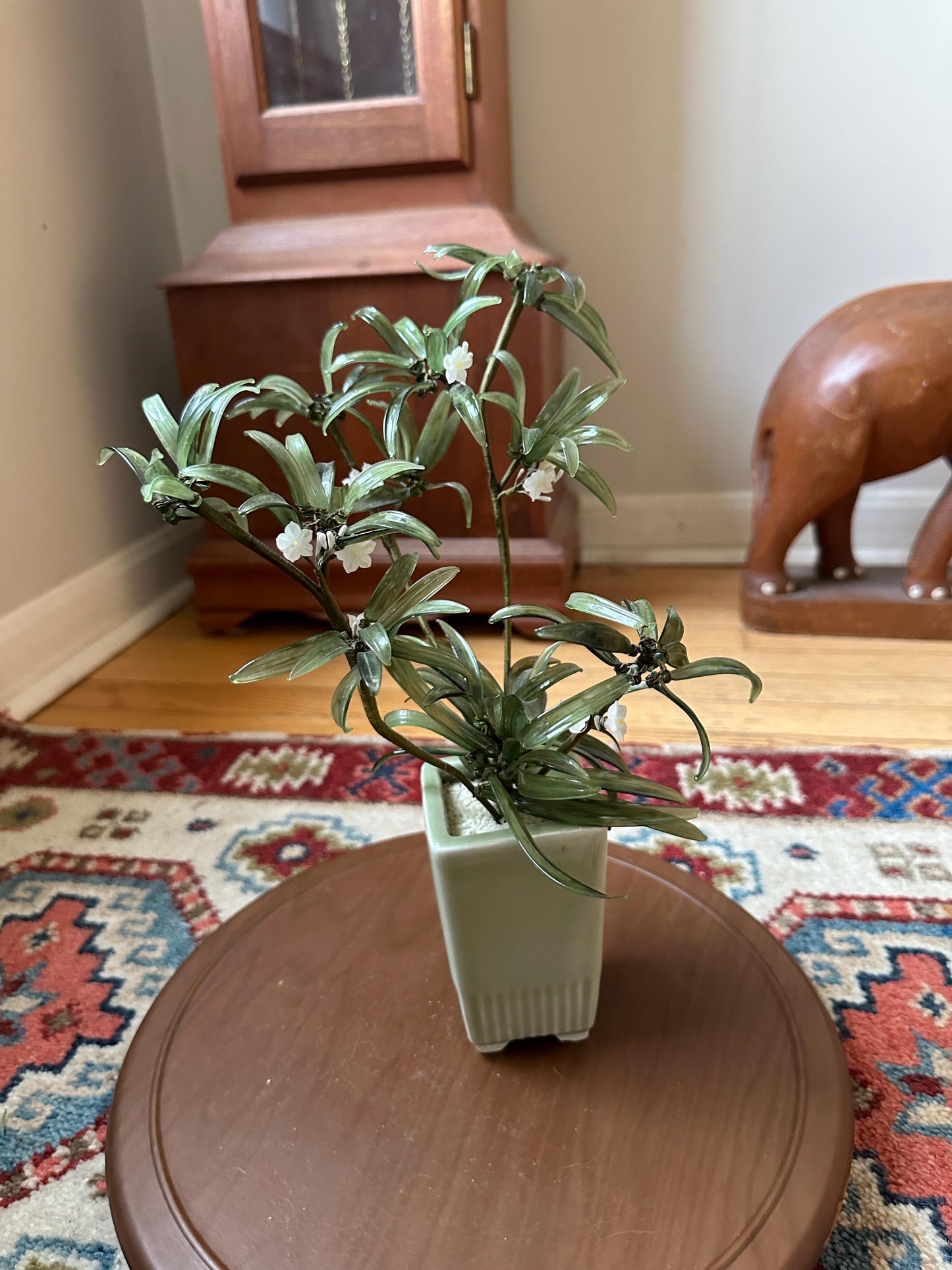 MCM Glass Asian Spider Plant in Celadon-Style Planter – 12” Tall