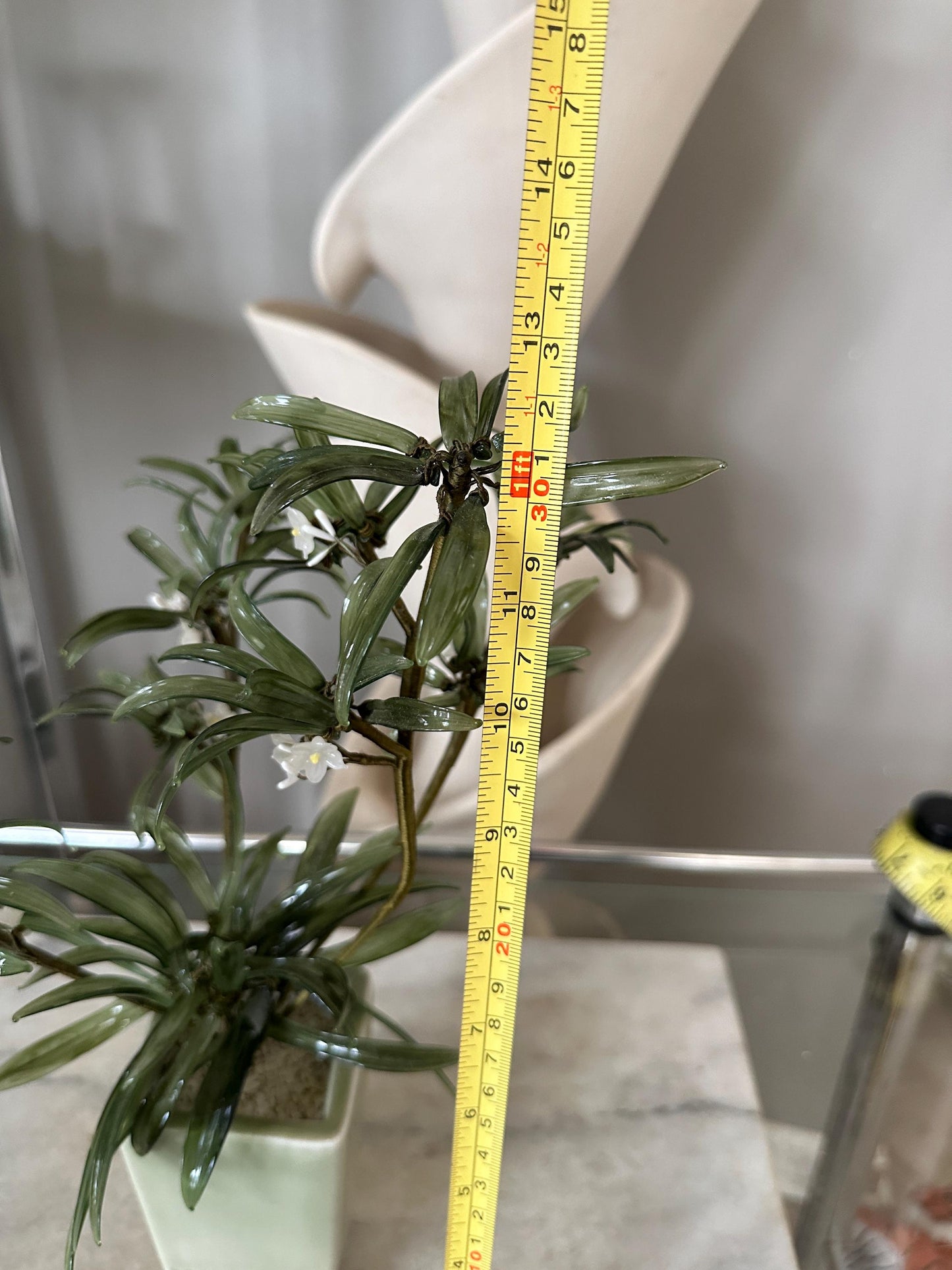 MCM Glass Asian Spider Plant in Celadon-Style Planter – 12” Tall