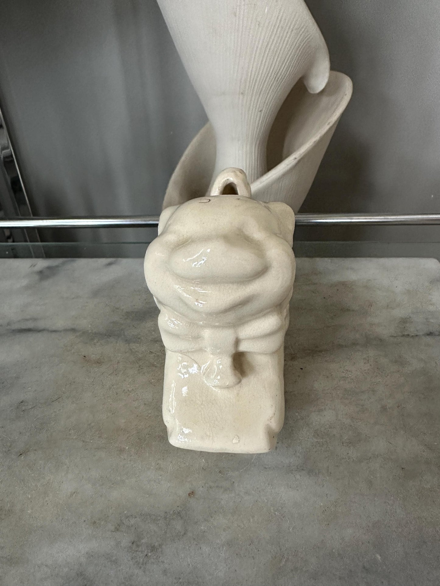 Vintage White Cat Rocking Planter – USA Pottery – Adorable Mid-Century Ceramic Planter