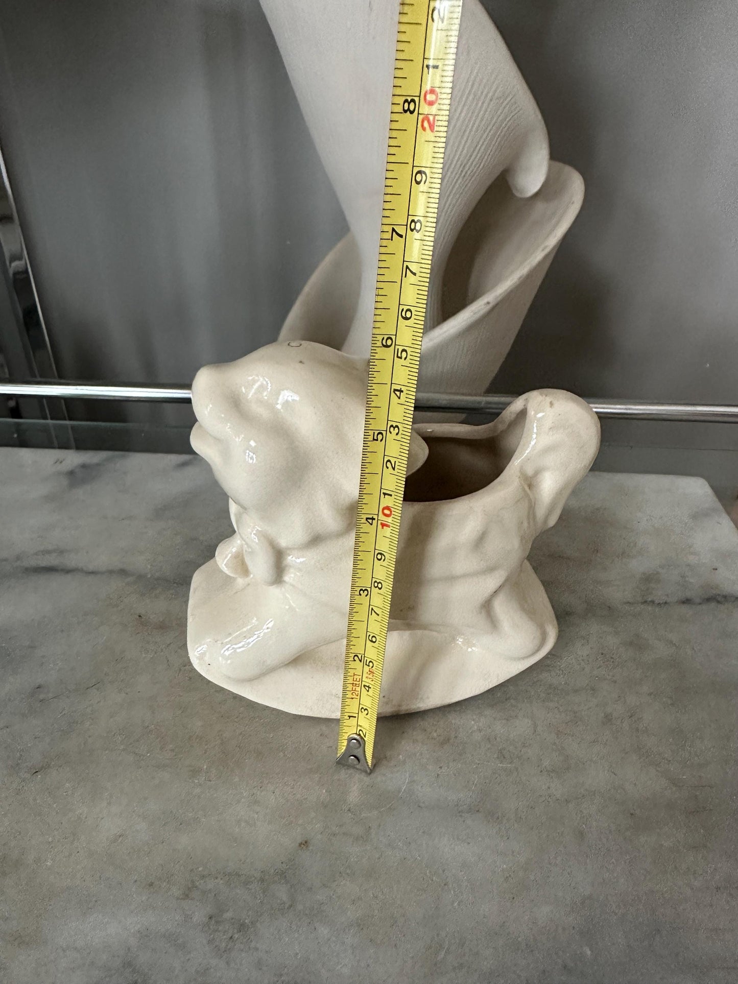 Vintage White Cat Rocking Planter – USA Pottery – Adorable Mid-Century Ceramic Planter