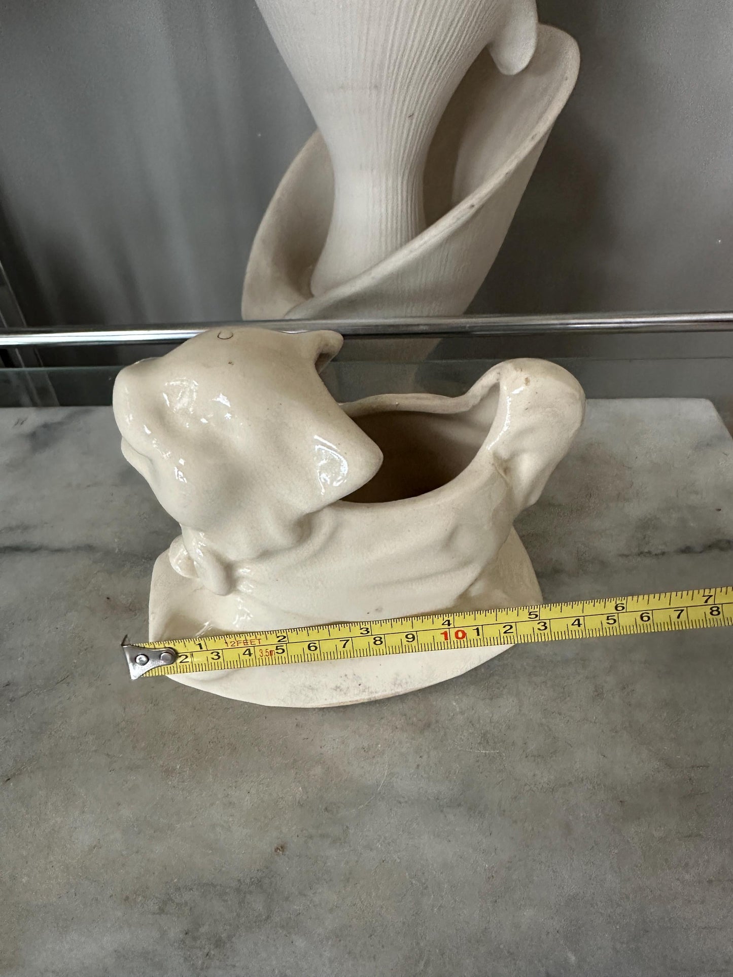 Vintage White Cat Rocking Planter – USA Pottery – Adorable Mid-Century Ceramic Planter