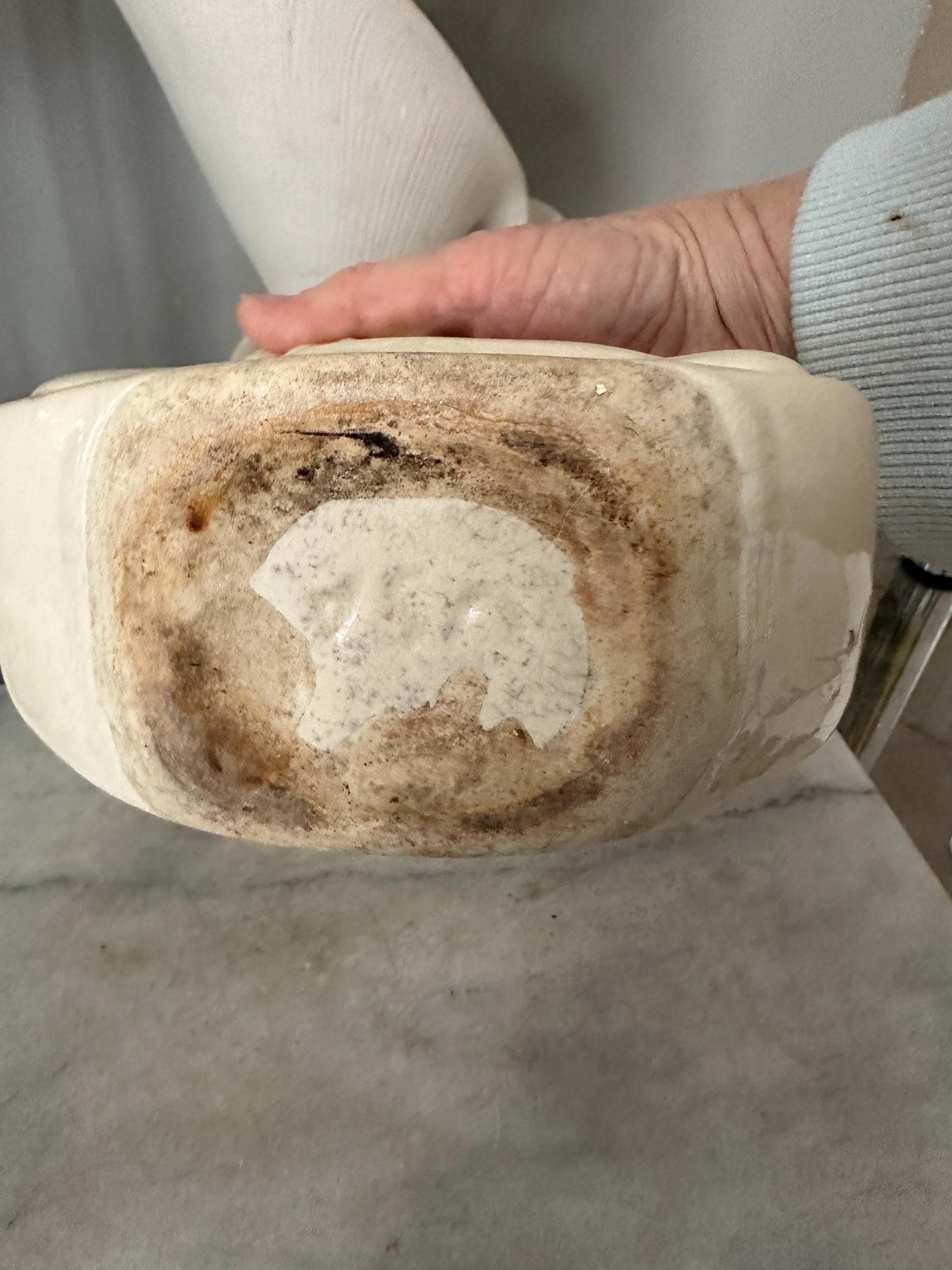 Vintage White Cat Rocking Planter – USA Pottery – Adorable Mid-Century Ceramic Planter