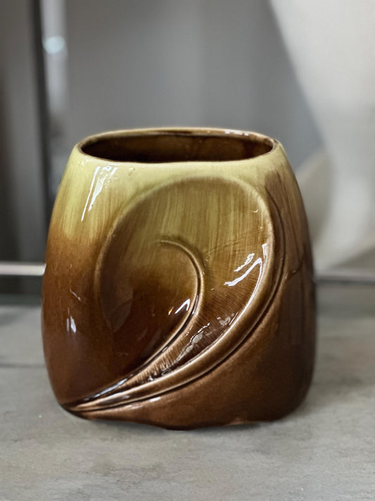 Vintage Royal Copley Brown & Green Planter Vase – 7″ × 6.5″ Mid-Century Ceramic Pottery