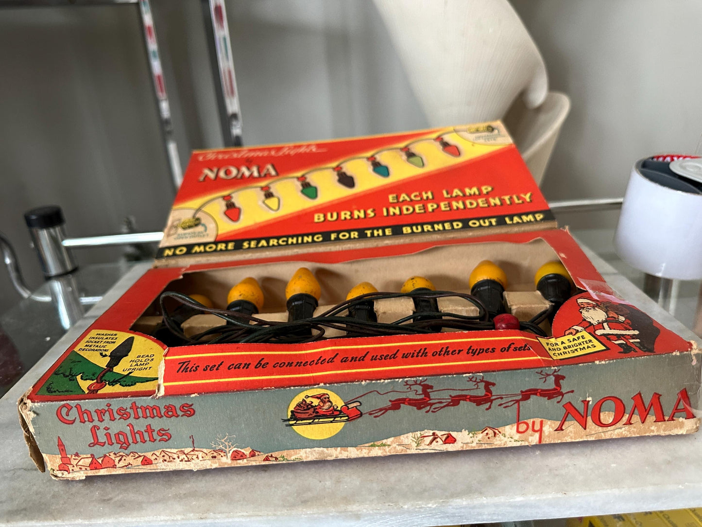 Vintage NOMA Christmas Light Strand – 1940s Working Xmas Lights, Original Box (3 Sets)
