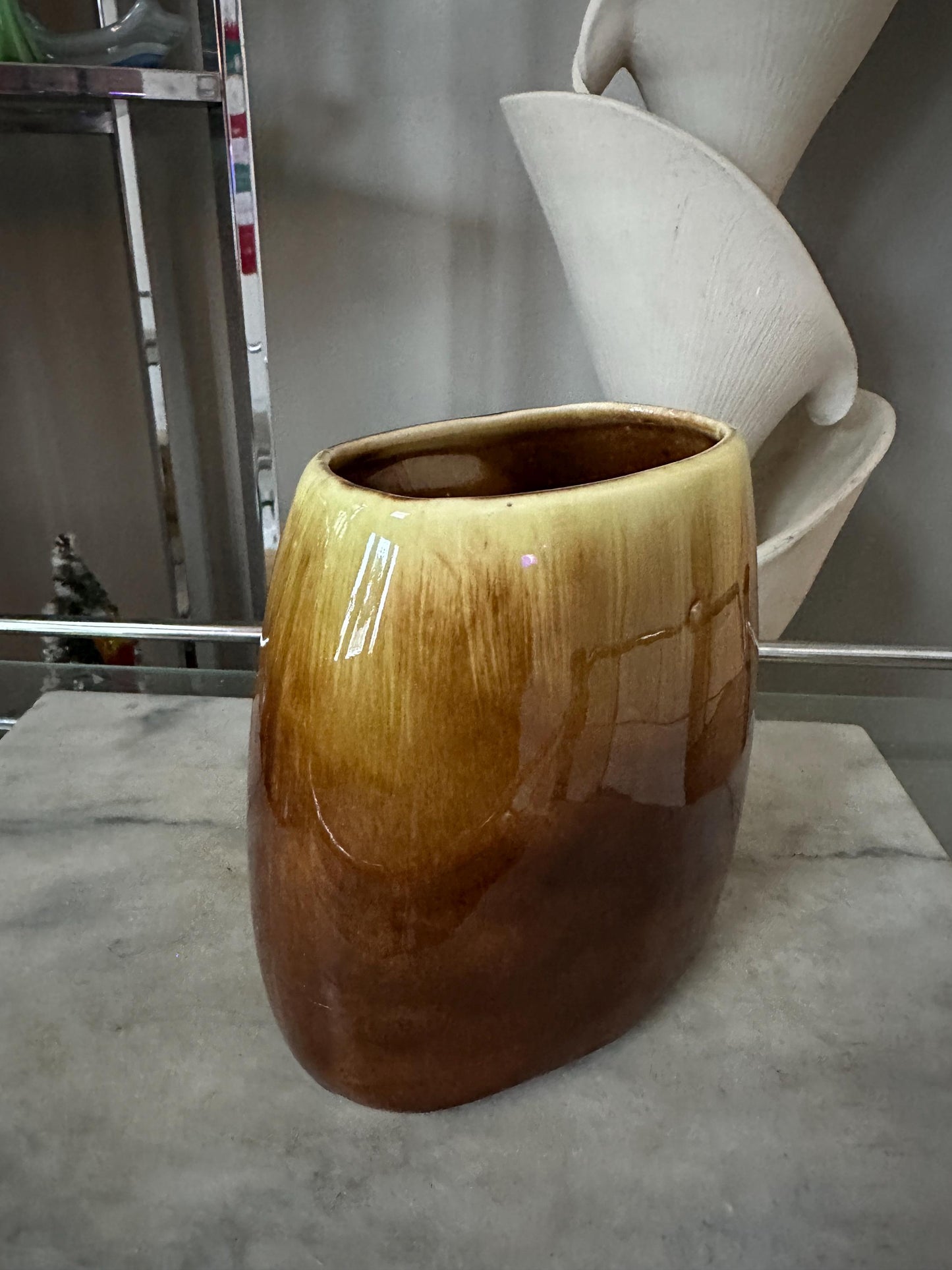 Vintage Royal Copley Brown & Green Planter Vase – 7″ × 6.5″ Mid-Century Ceramic Pottery