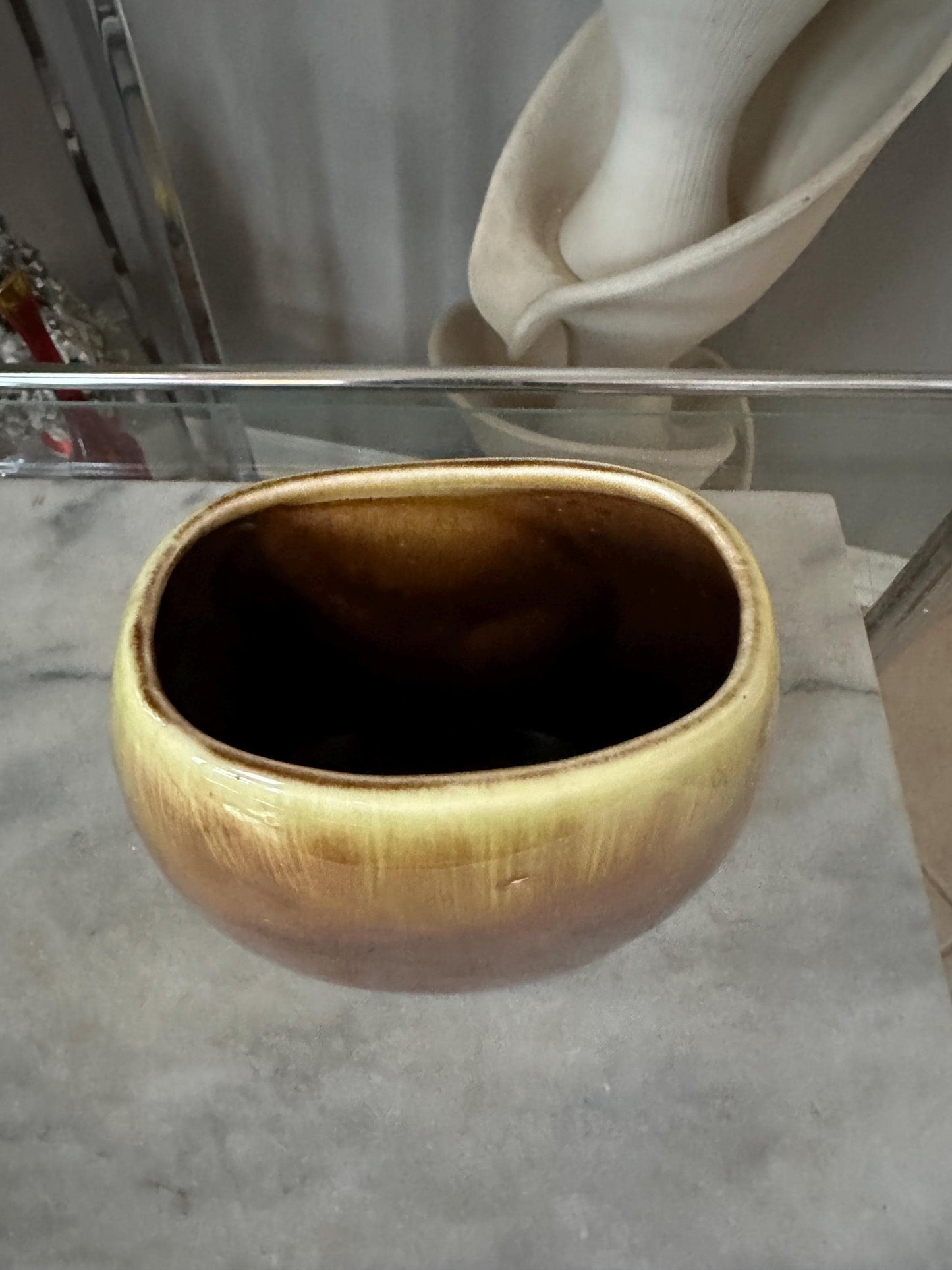 Vintage Royal Copley Brown & Green Planter Vase – 7″ × 6.5″ Mid-Century Ceramic Pottery