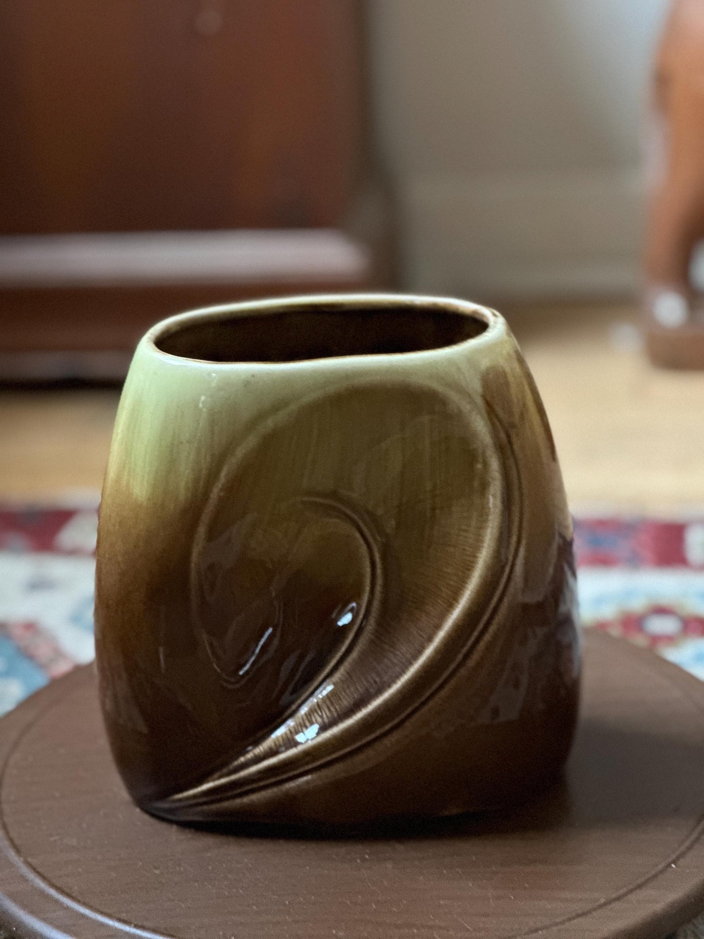 Vintage Royal Copley Brown & Green Planter Vase – 7″ × 6.5″ Mid-Century Ceramic Pottery