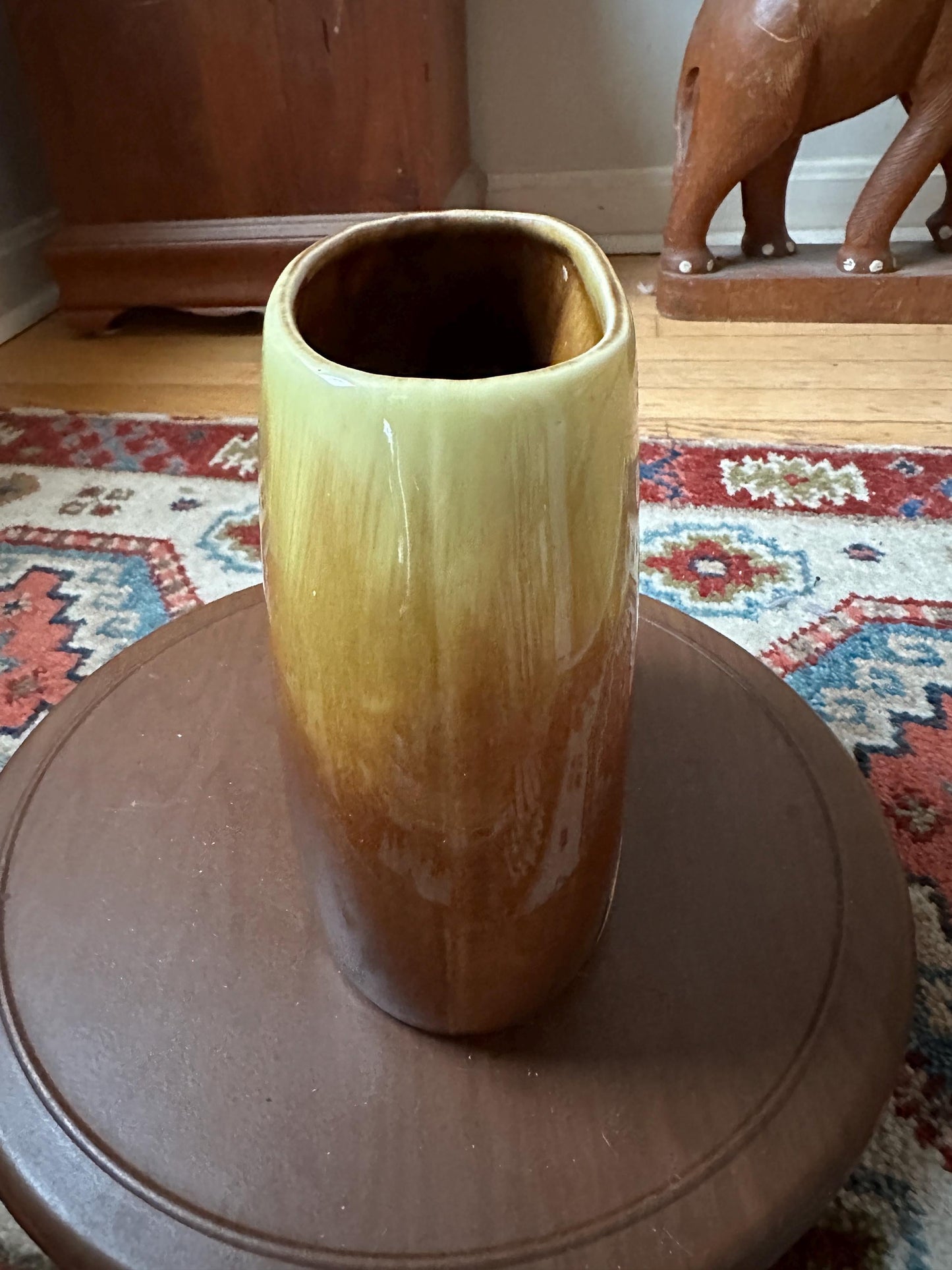 Vintage Royal Copley Brown & Green Planter Vase – 7″ × 6.5″ Mid-Century Ceramic Pottery