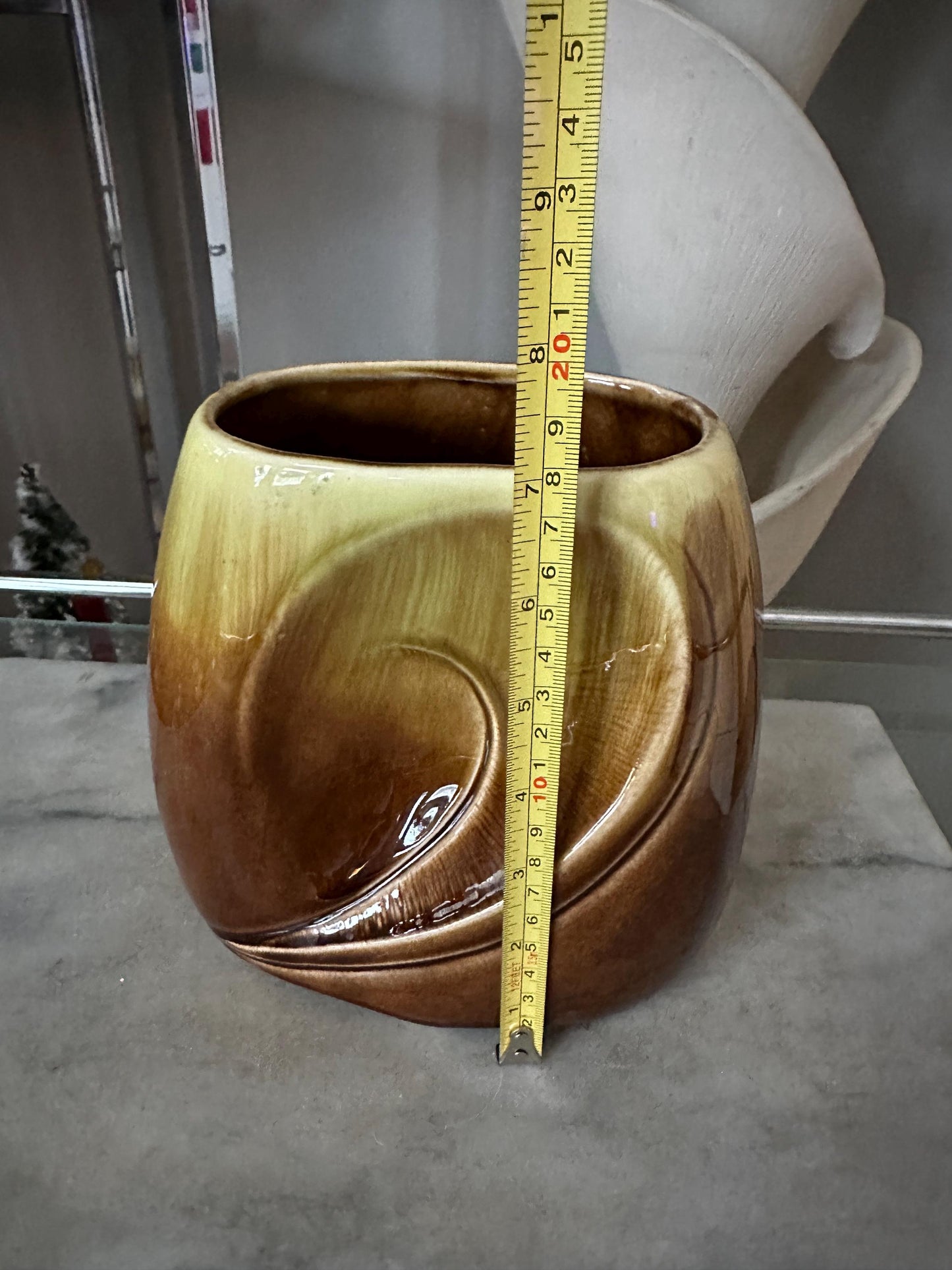 Vintage Royal Copley Brown & Green Planter Vase – 7″ × 6.5″ Mid-Century Ceramic Pottery