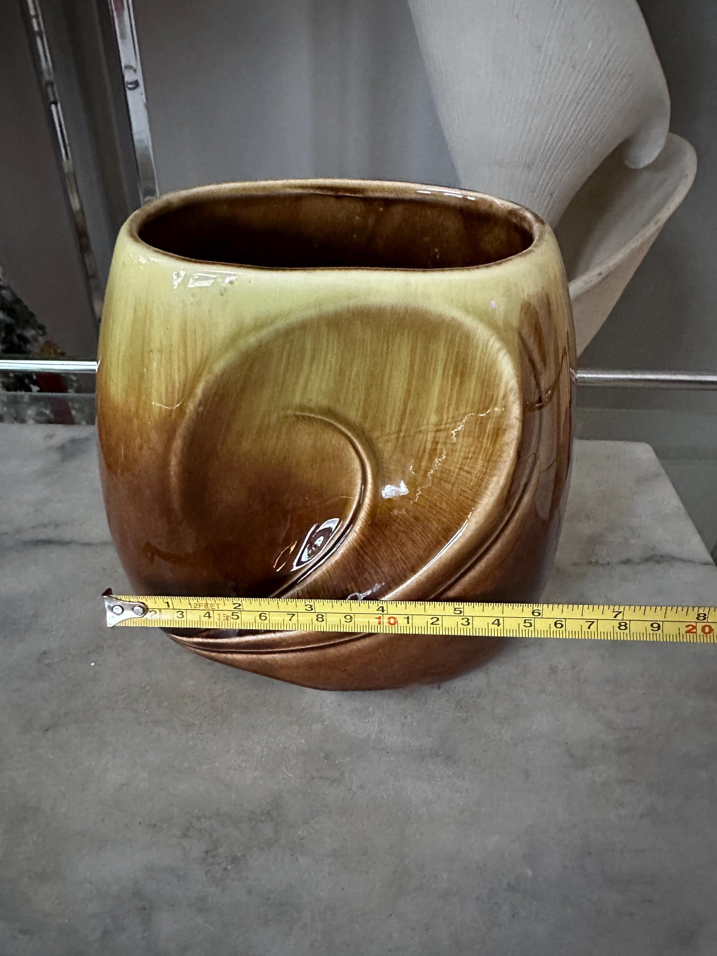 Vintage Royal Copley Brown & Green Planter Vase – 7″ × 6.5″ Mid-Century Ceramic Pottery