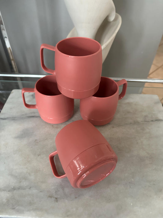 Vintage Dinex Stacking Mugs – Retro Mauve Plastic Cups, Set of 4