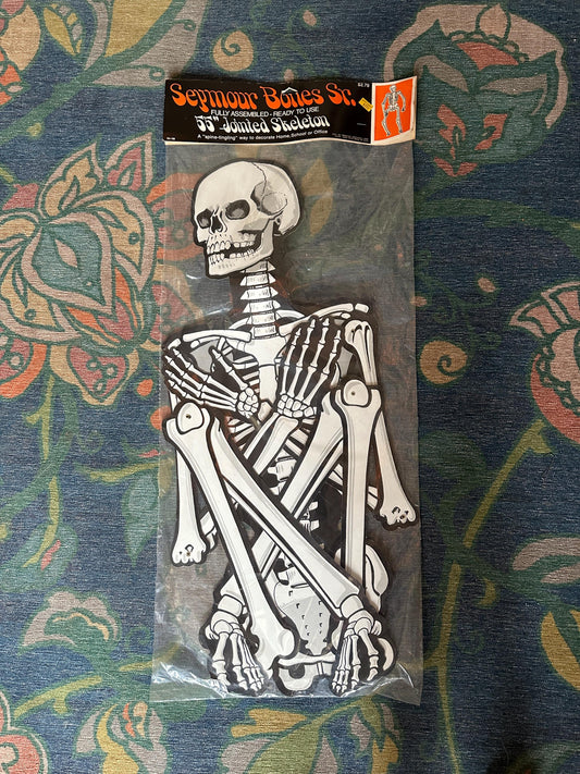 Vintage Seymour Bones Jr. Jointed Skeleton, 1960s Halloween Decoration (NOS)