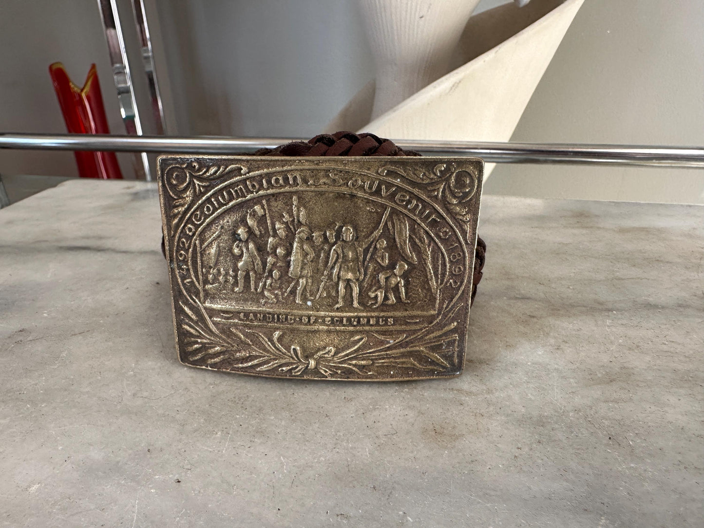 Brass 1492 Christopher Columbus America Explorer Spain 1970s Vintage Belt Buckle