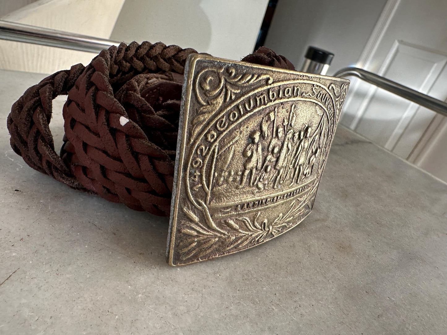 Brass 1492 Christopher Columbus America Explorer Spain 1970s Vintage Belt Buckle