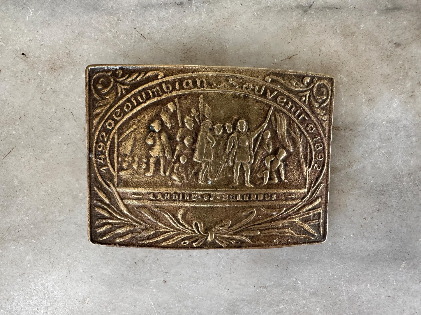 Brass 1492 Christopher Columbus America Explorer Spain 1970s Vintage Belt Buckle