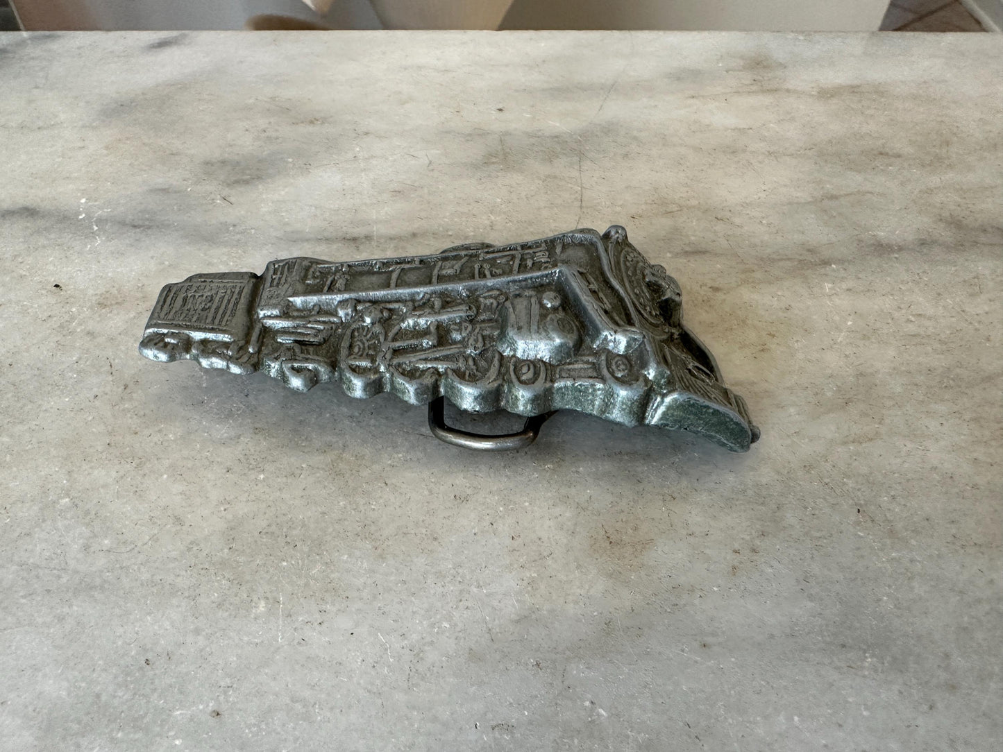 Vintage 1970s Pewter Train Belt Buckle: Steam Locomotive Design