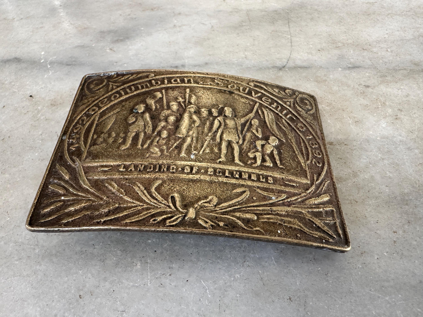 Brass 1492 Christopher Columbus America Explorer Spain 1970s Vintage Belt Buckle