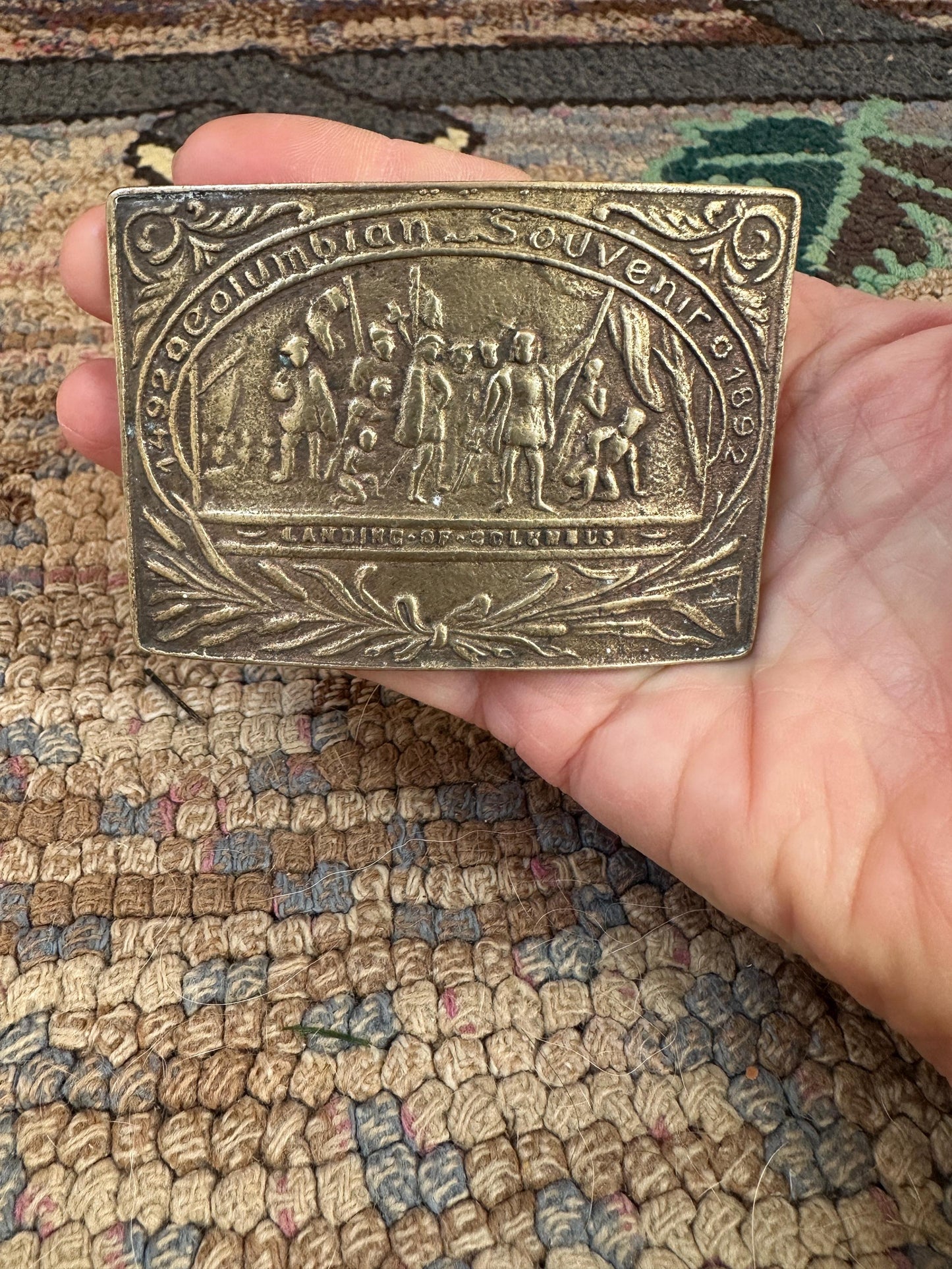 Brass 1492 Christopher Columbus America Explorer Spain 1970s Vintage Belt Buckle