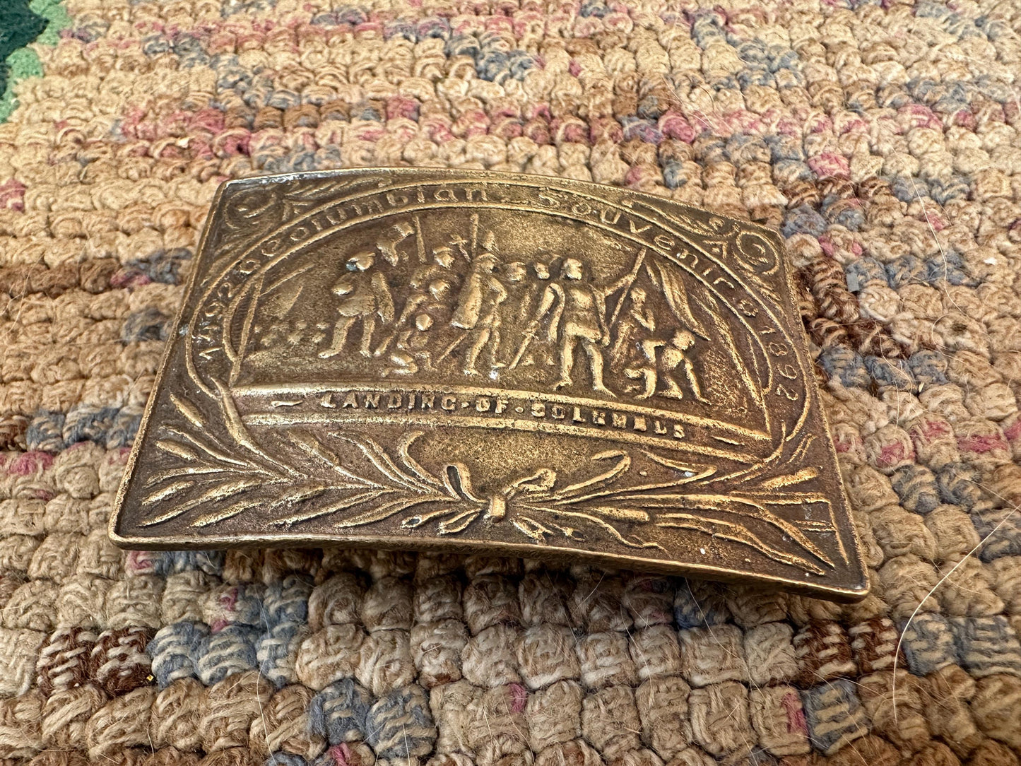 Brass 1492 Christopher Columbus America Explorer Spain 1970s Vintage Belt Buckle