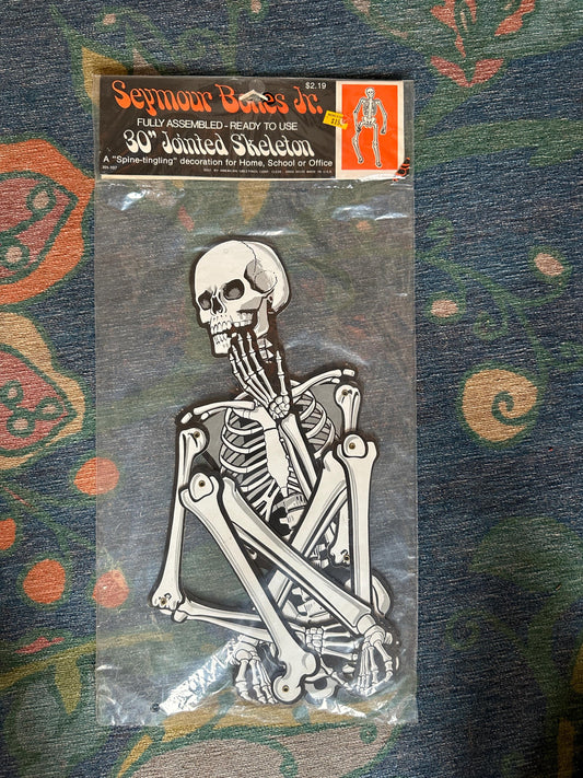 Vintage Seymour Bones Jr. Jointed Skeleton, 1960s Halloween Decoration