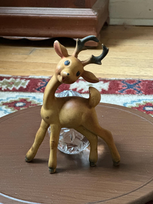 Vintage 1950s Rempel “Flagtail the Reindeer” Rubber Squeaky Toy – Mid-Century Holiday Collectible