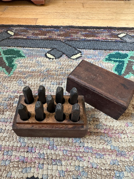 Antique Steel Number Stamp Punches Set in Wood Case - Steel Number Punches - Antique Hardware - Farm Hardware- Vintage Number Stamps- Stamps