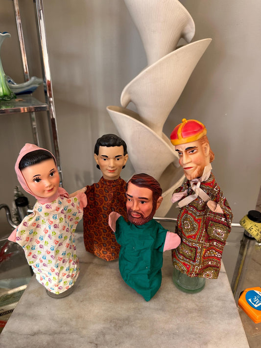 Vintage Unbranded Character Cloth Costumed & Rubber Head Hand Puppets - Set of 4