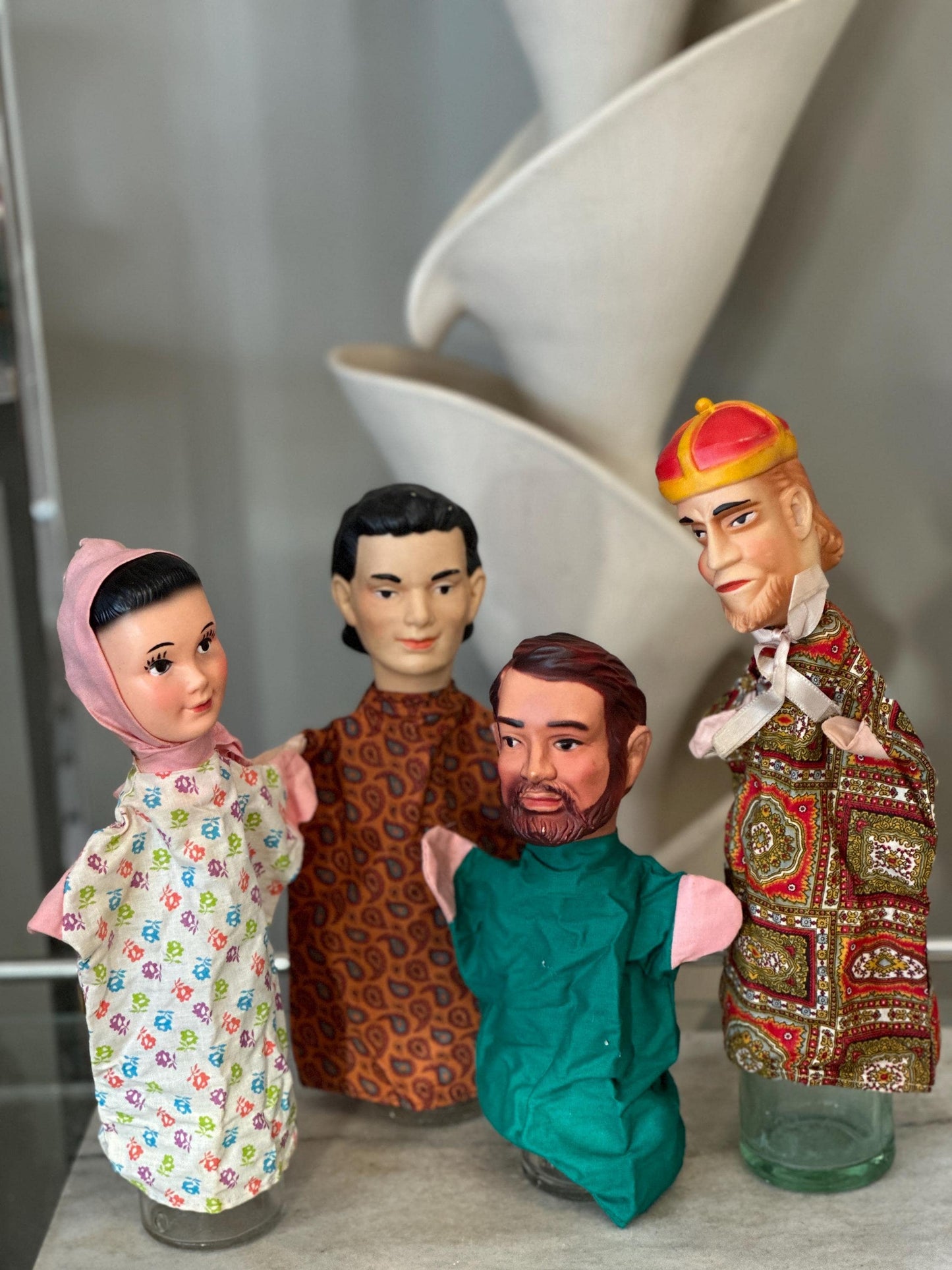 Vintage Unbranded Character Cloth Costumed & Rubber Head Hand Puppets - Set of 4