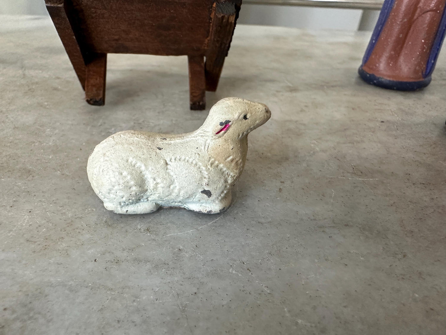 1960's JAPAN Mache Christmas Nativity - Mary Joseph Baby Jesus Lamb Manger