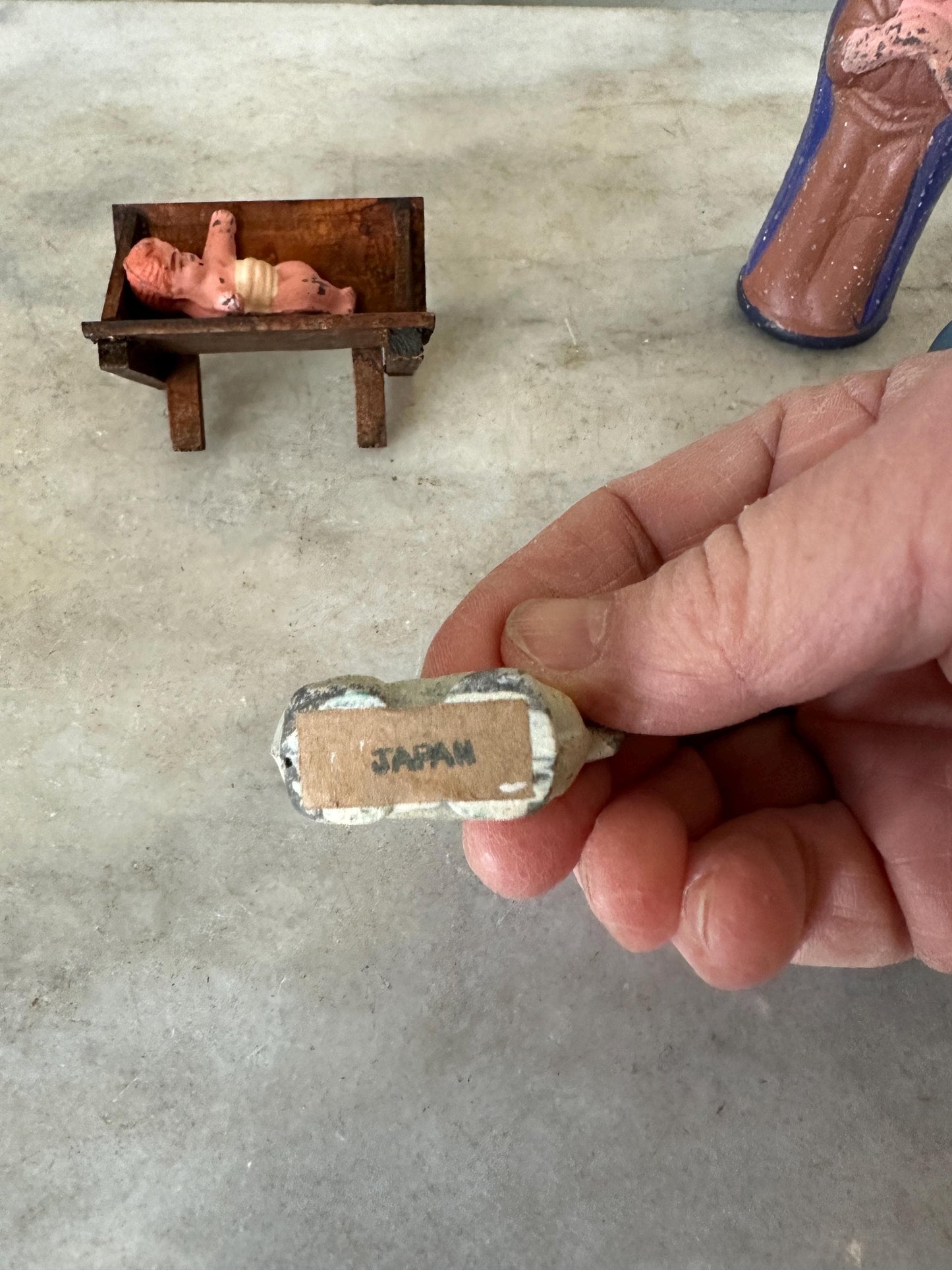 1960's JAPAN Mache Christmas Nativity - Mary Joseph Baby Jesus Lamb Manger