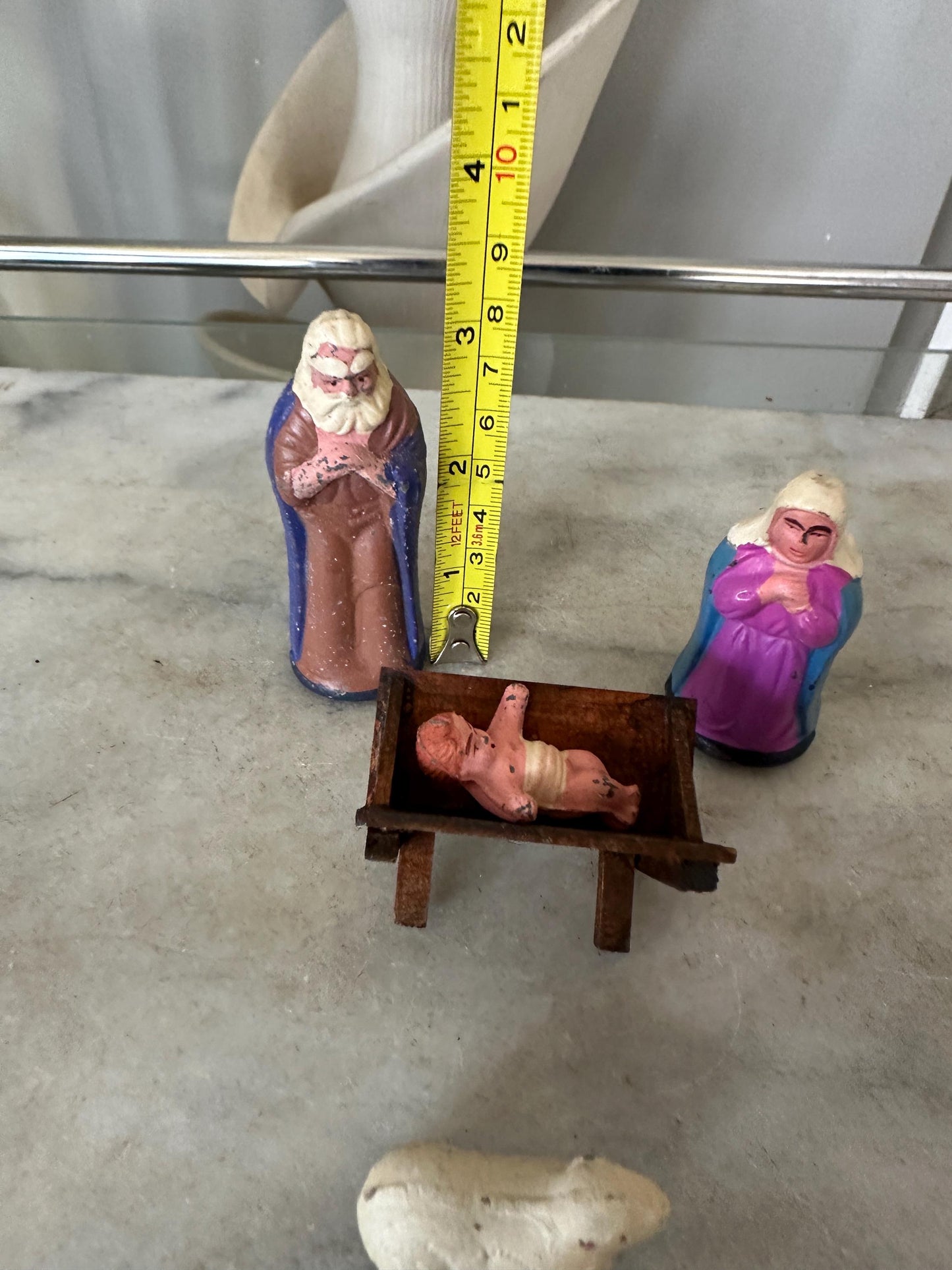 1960's JAPAN Mache Christmas Nativity - Mary Joseph Baby Jesus Lamb Manger