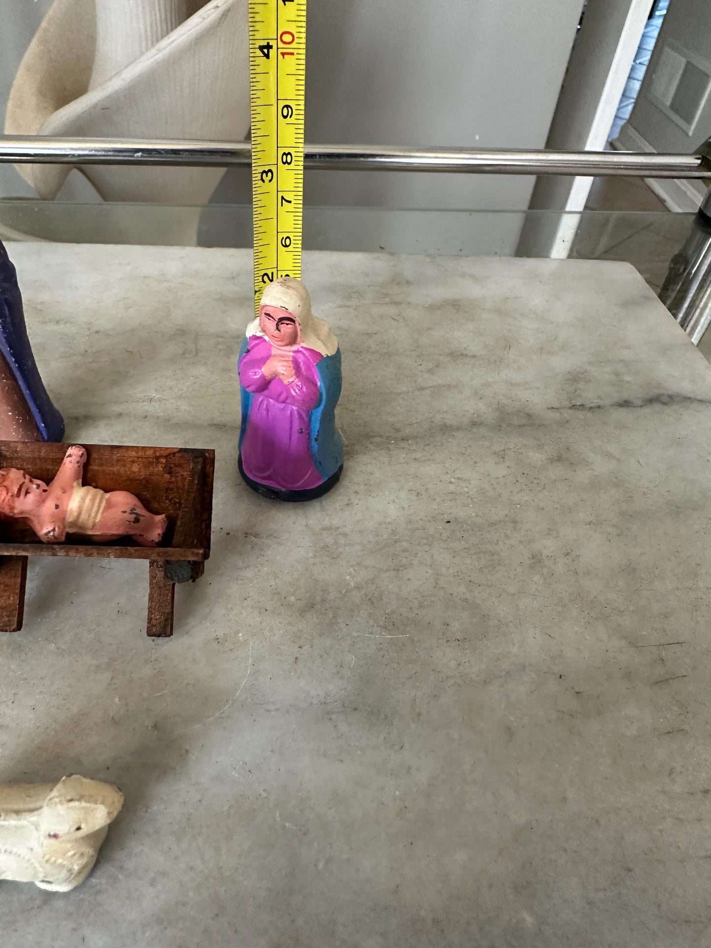 1960's JAPAN Mache Christmas Nativity - Mary Joseph Baby Jesus Lamb Manger