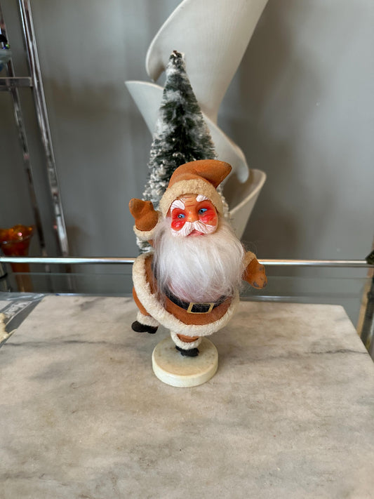Vintage Flocked Santa Claus: MCM Dancing Christmas Decor (8.5"), Kitschy Santa, Rustic Santa