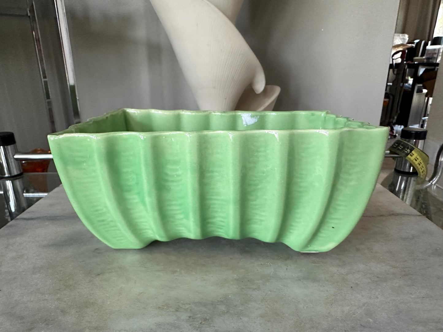 Vintage Cookson Pottery Rectangular Planter CP-3086, Vivid Green Mid Century