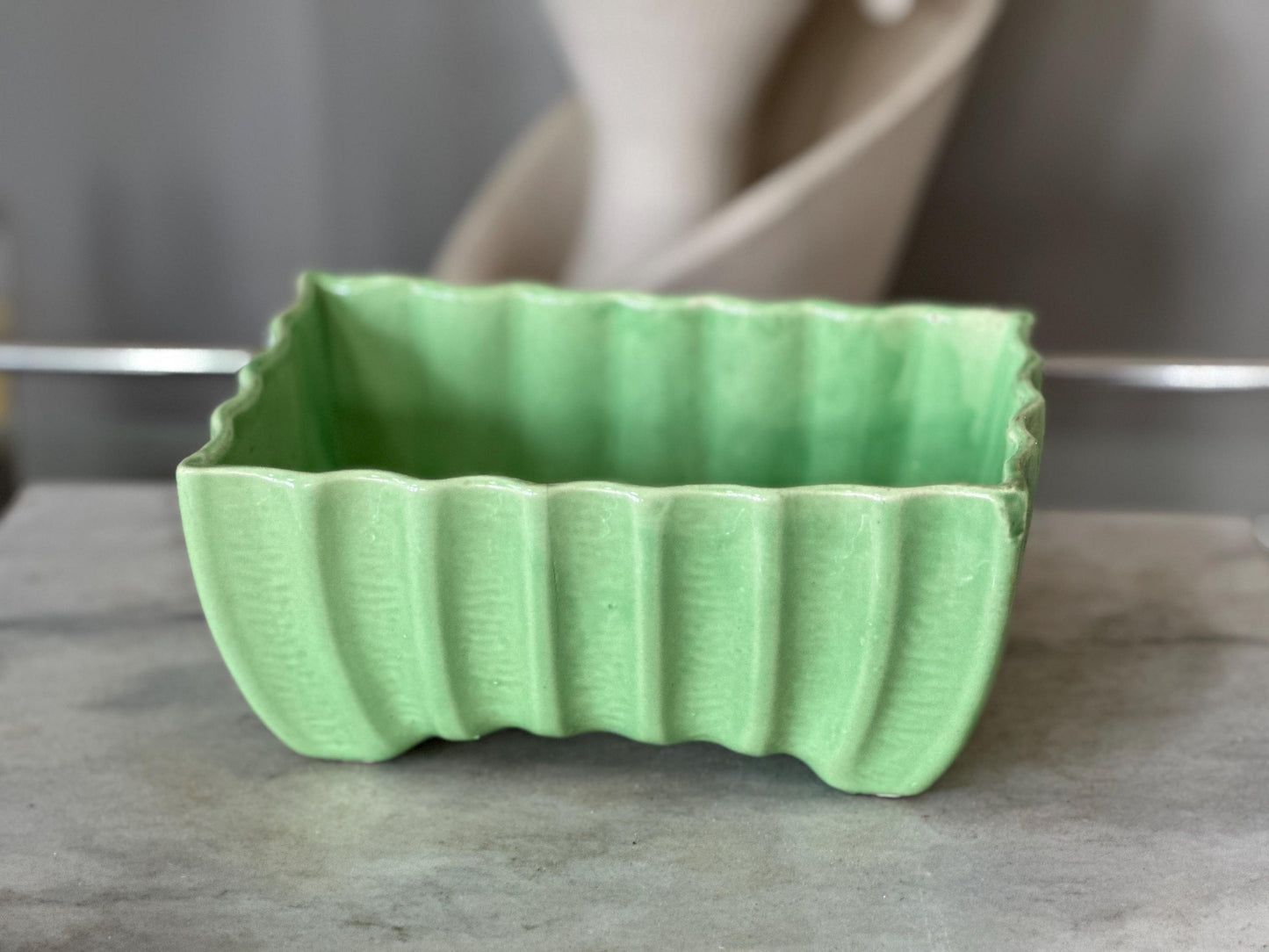 Vintage Cookson Pottery Rectangular Planter CP-3086, Vivid Green Mid Century