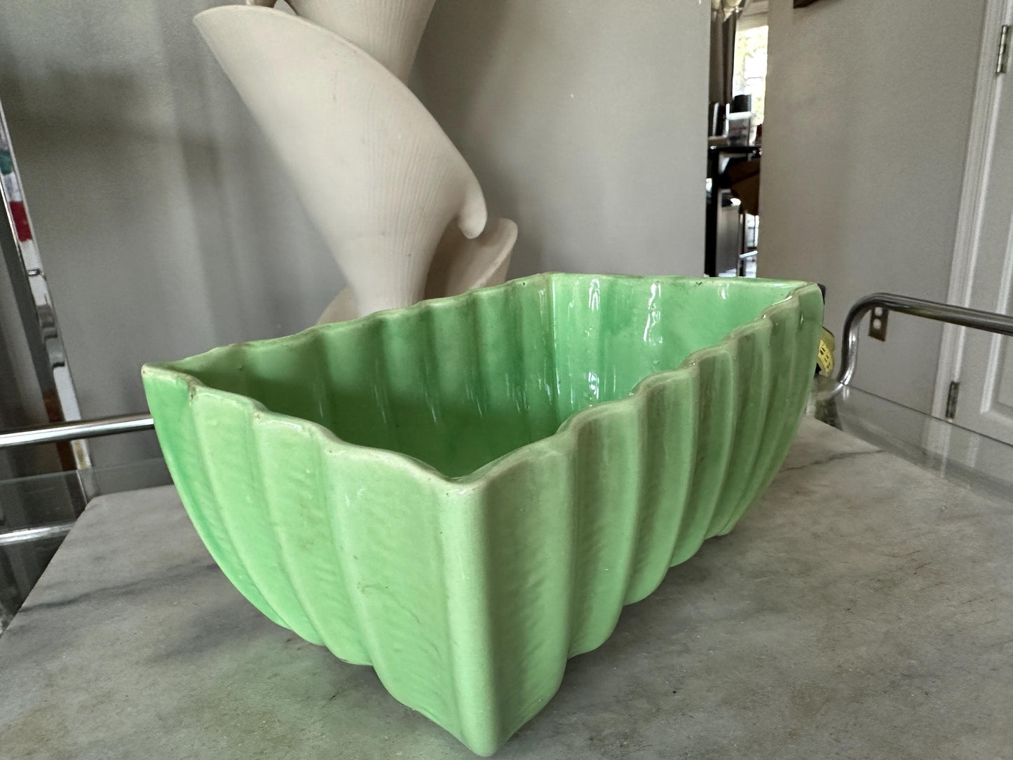 Vintage Cookson Pottery Rectangular Planter CP-3086, Vivid Green Mid Century