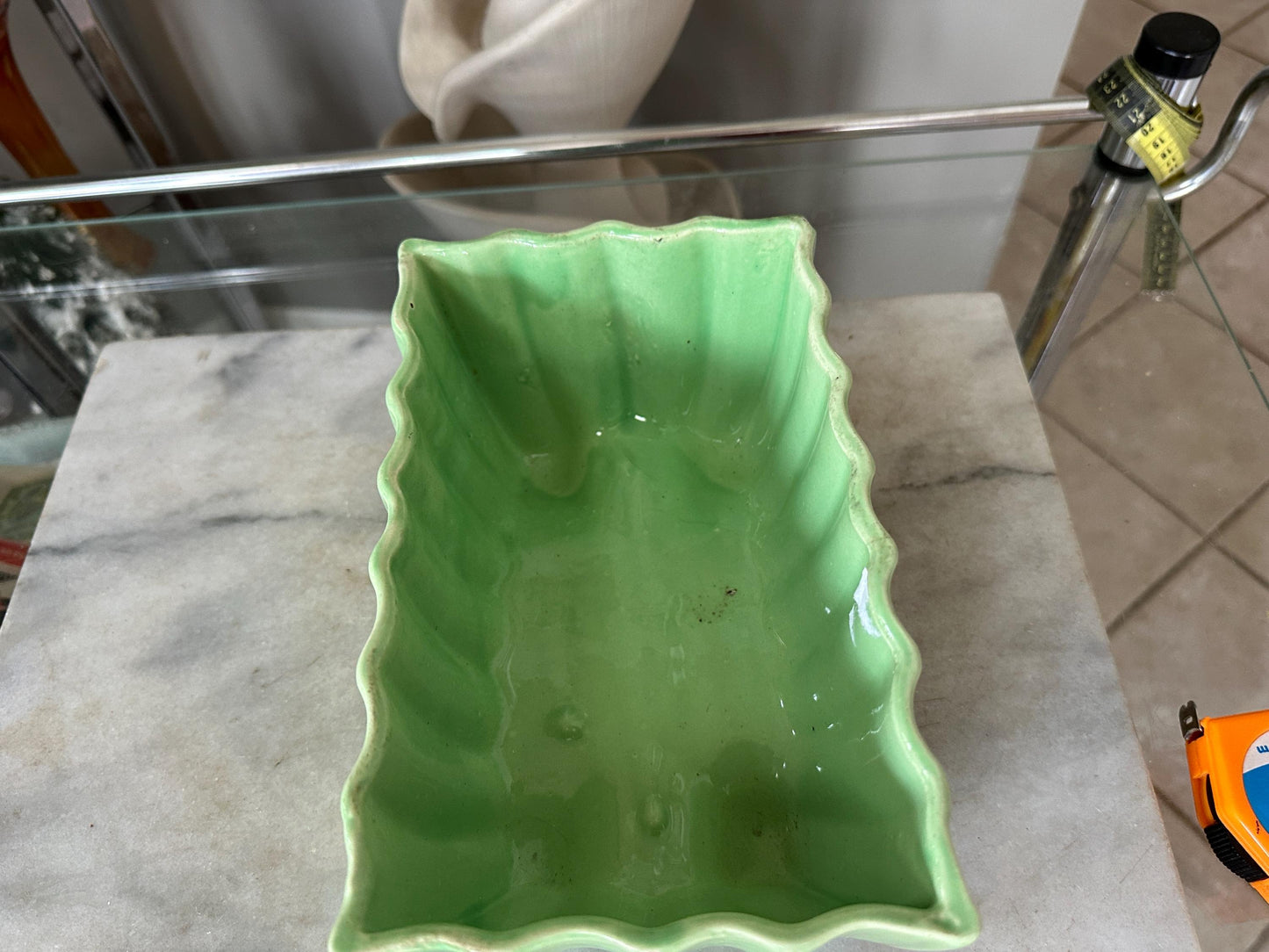 Vintage Cookson Pottery Rectangular Planter CP-3086, Vivid Green Mid Century