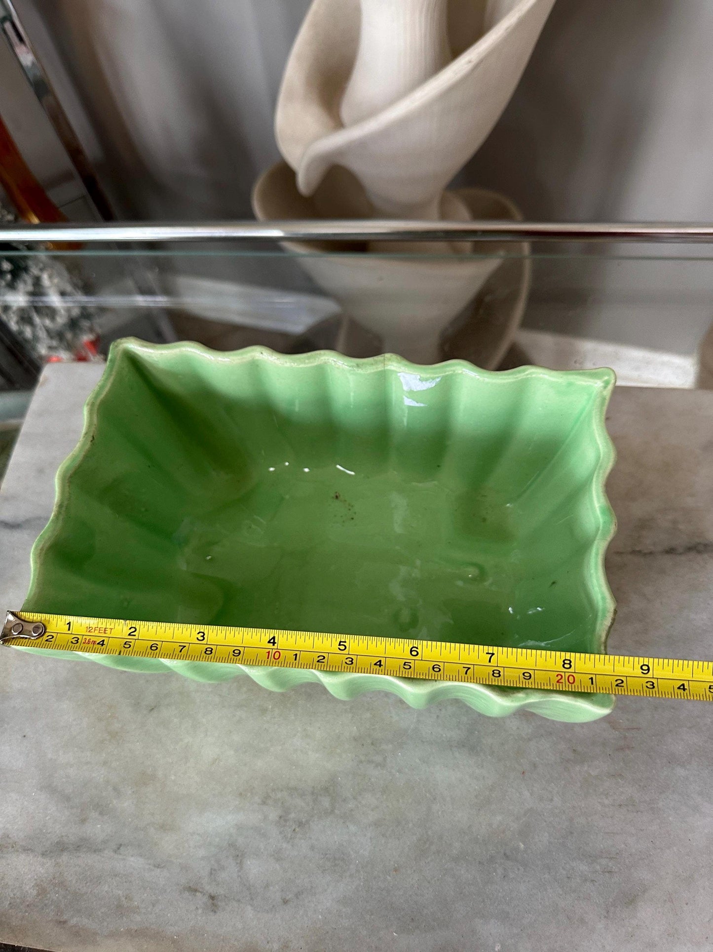 Vintage Cookson Pottery Rectangular Planter CP-3086, Vivid Green Mid Century