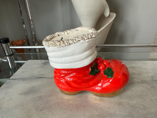 Vintage Ceramic Santa’s Boot Bank — Christmas Holiday Collectible, Kitschy Christmas, Retro Christmas