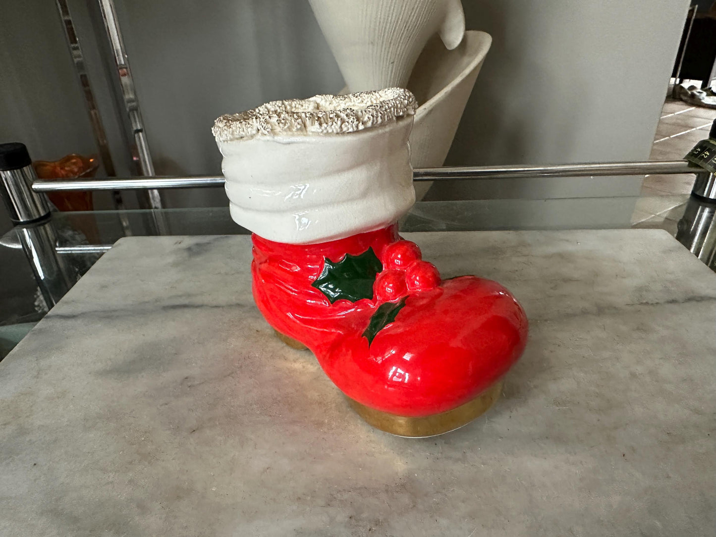 Vintage Ceramic Santa’s Boot Bank — Christmas Holiday Collectible, Kitschy Christmas, Retro Christmas