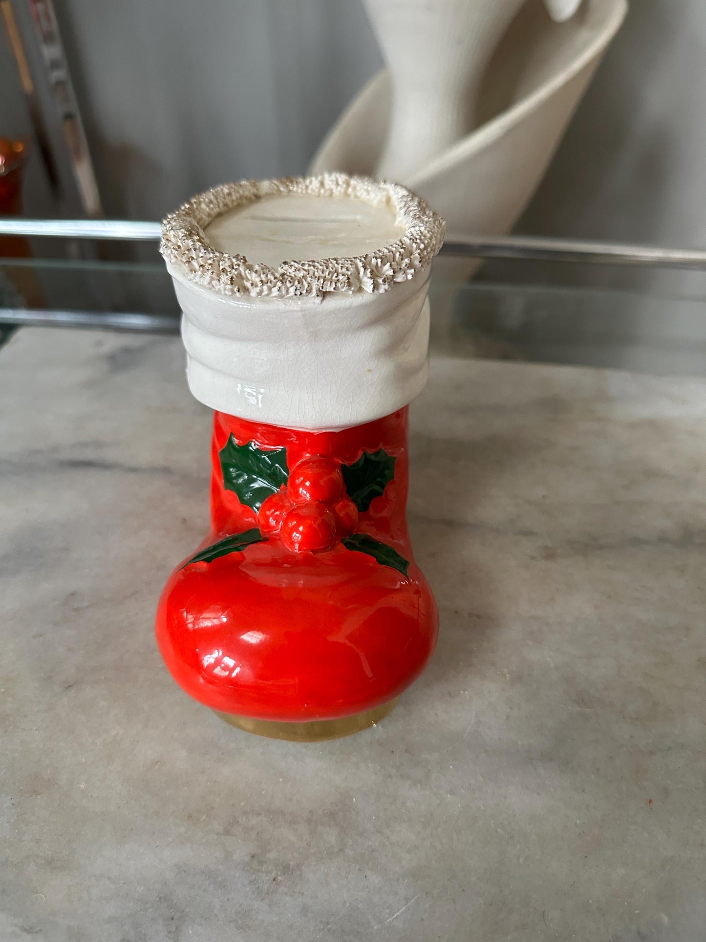 Vintage Ceramic Santa’s Boot Bank — Christmas Holiday Collectible, Kitschy Christmas, Retro Christmas