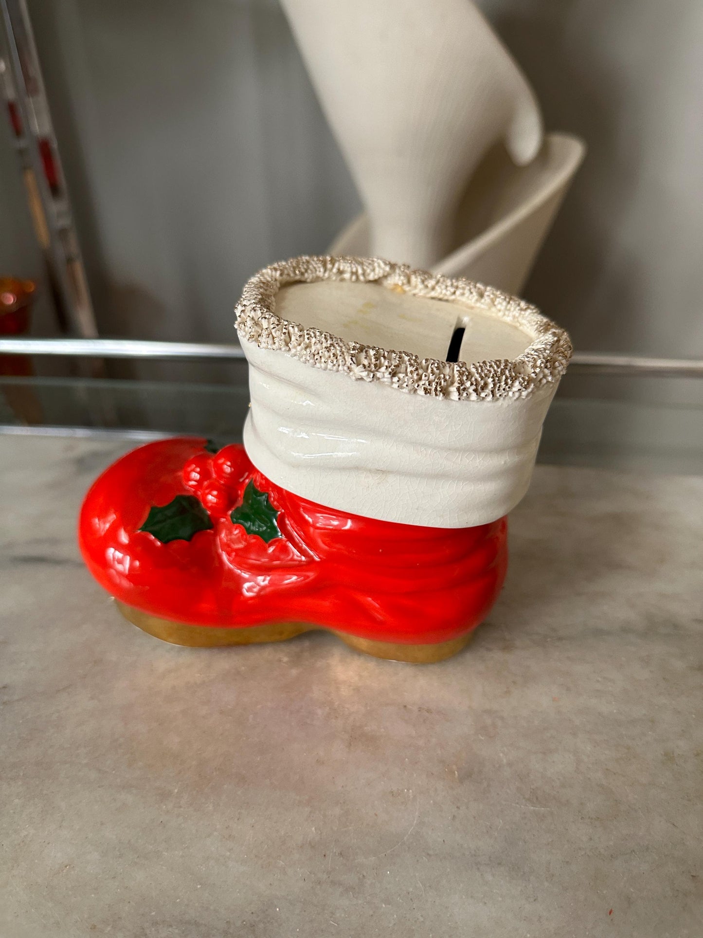 Vintage Ceramic Santa’s Boot Bank — Christmas Holiday Collectible, Kitschy Christmas, Retro Christmas