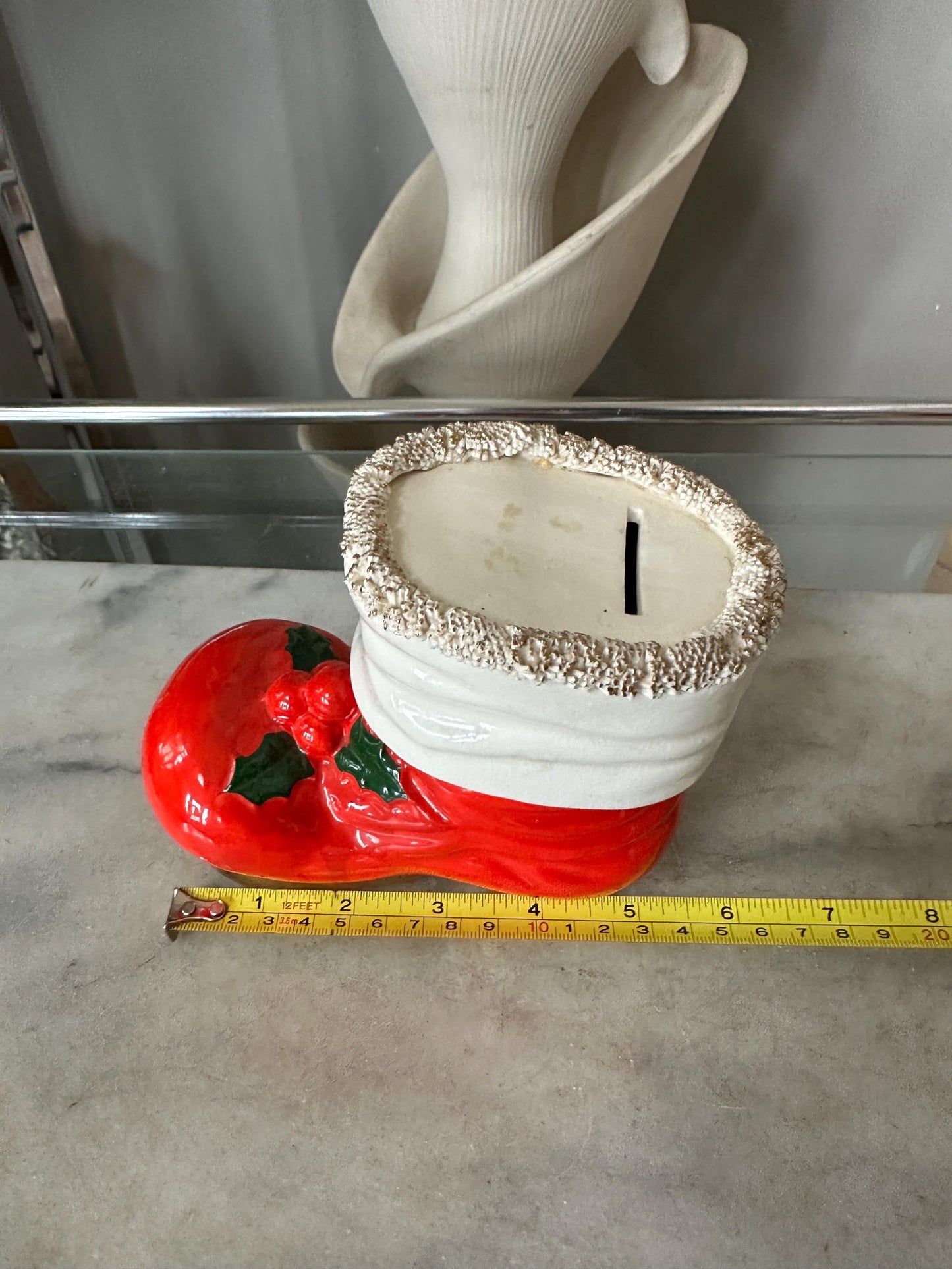 Vintage Ceramic Santa’s Boot Bank — Christmas Holiday Collectible, Kitschy Christmas, Retro Christmas