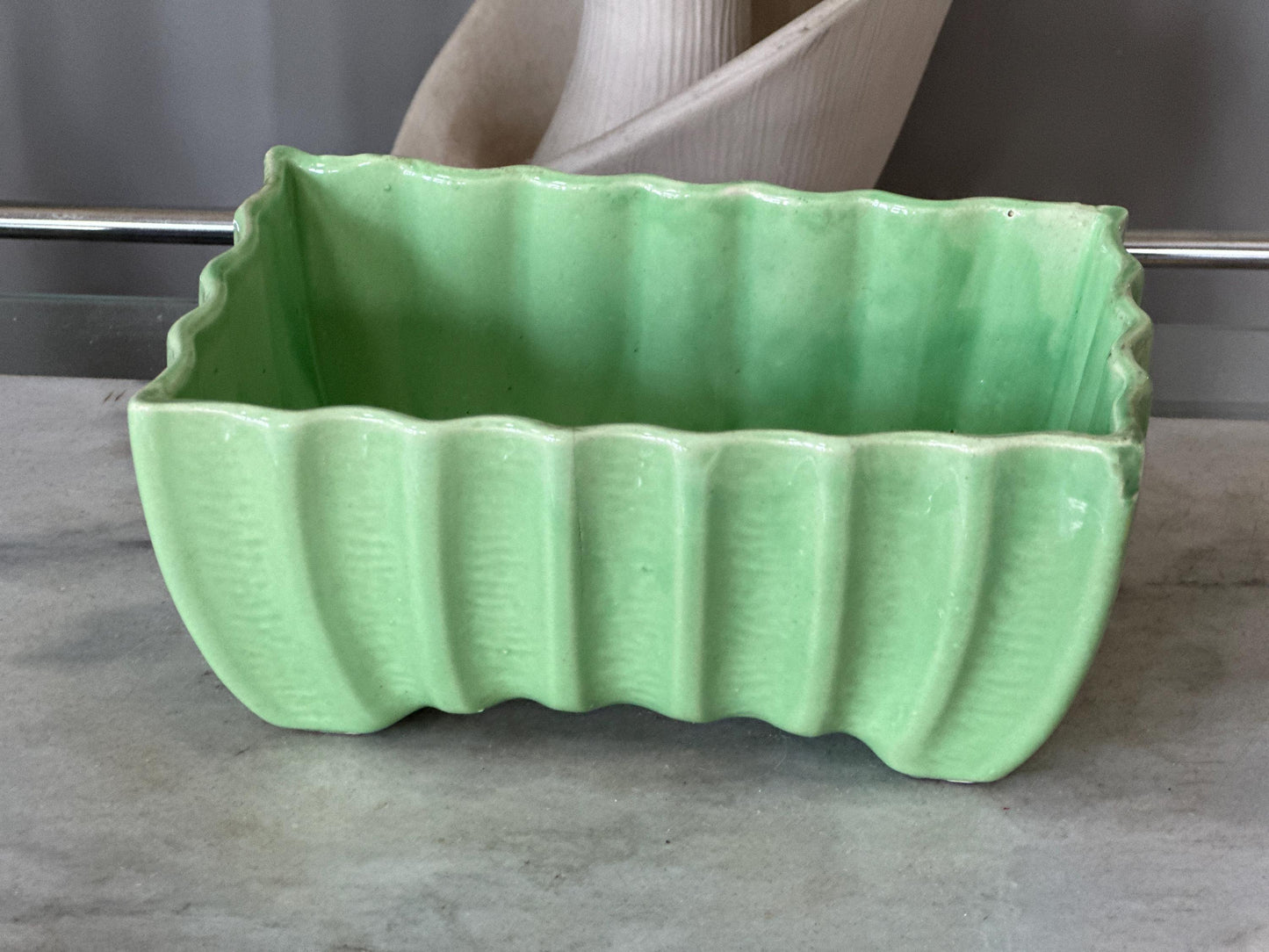 Vintage Cookson Pottery Rectangular Planter CP-3086, Vivid Green Mid Century