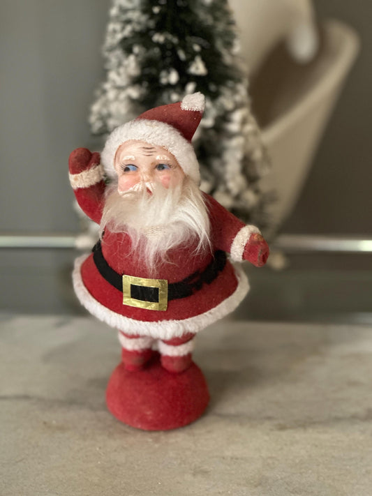 Vintage Flocked Dancing Santa Claus Figurine - 8" Retro Christmas Decor