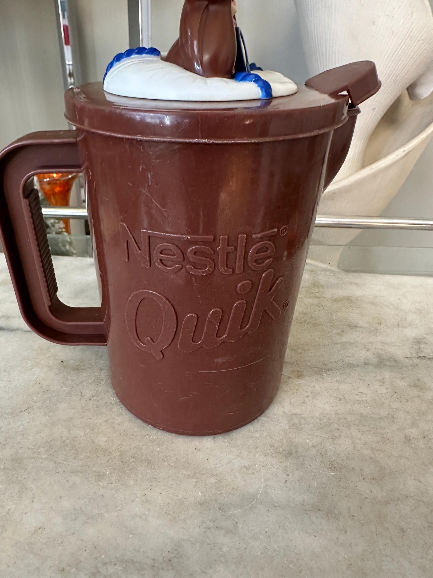 Vintage 1980s Nestlé Quik Bunny Pitcher with Mixing Straw – Promotional Chocolate Milk Mixer