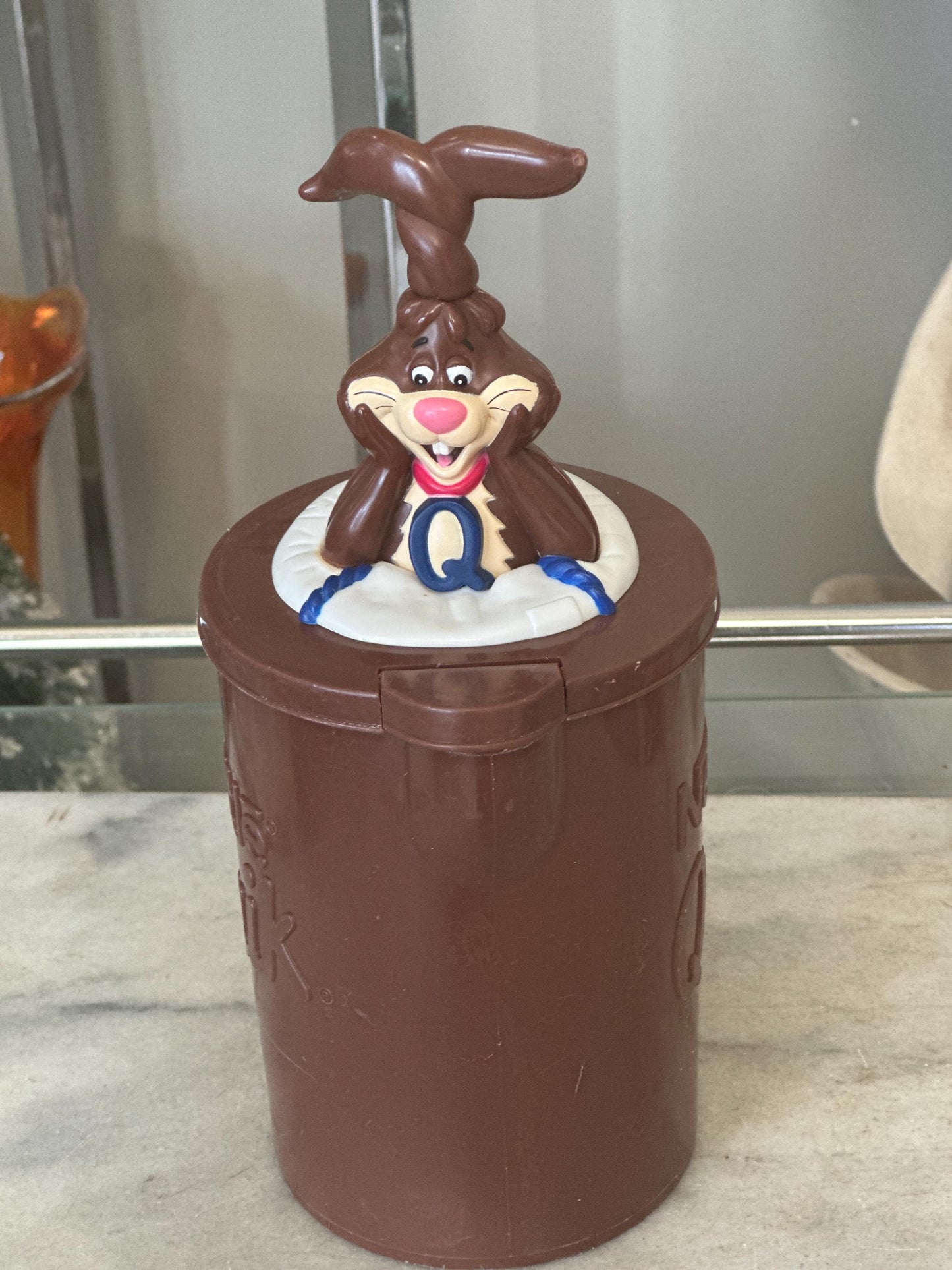 Vintage 1980s Nestlé Quik Bunny Pitcher with Mixing Straw – Promotional Chocolate Milk Mixer