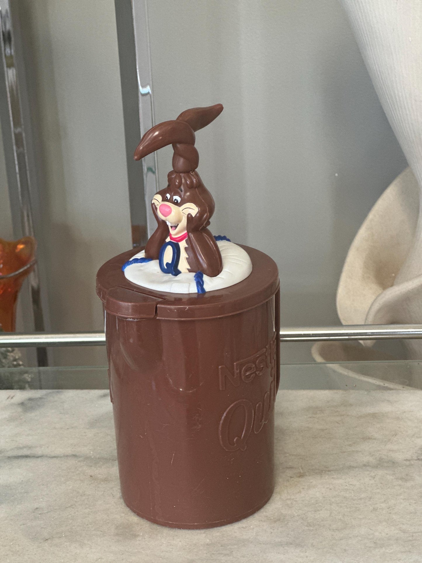 Vintage 1980s Nestlé Quik Bunny Pitcher with Mixing Straw – Promotional Chocolate Milk Mixer